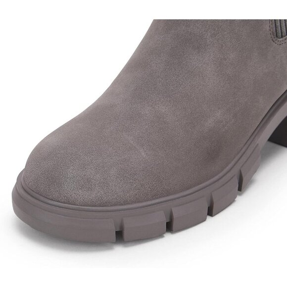 Women's Grey Platform Ankle Boots Elastic Chunky Block Heel Chelsea Booties - Picture 5 of 5